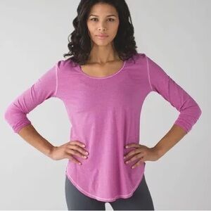 Lululemon Pink Yogini 5 Year Long Sleeve Top Thumbholes Lightweight Yoga Tee